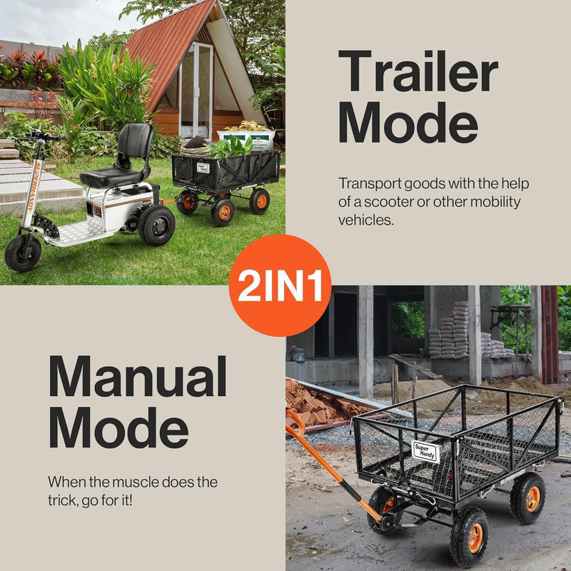 SuperHandy Towable Garden Cart – Quick Dump, 10" Tires, 660Lb Capacity