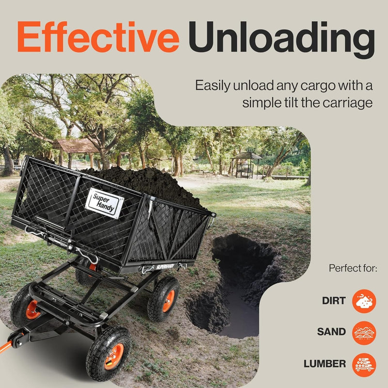 SuperHandy Towable Garden Cart – Quick Dump, 10" Tires, 660Lb Capacity